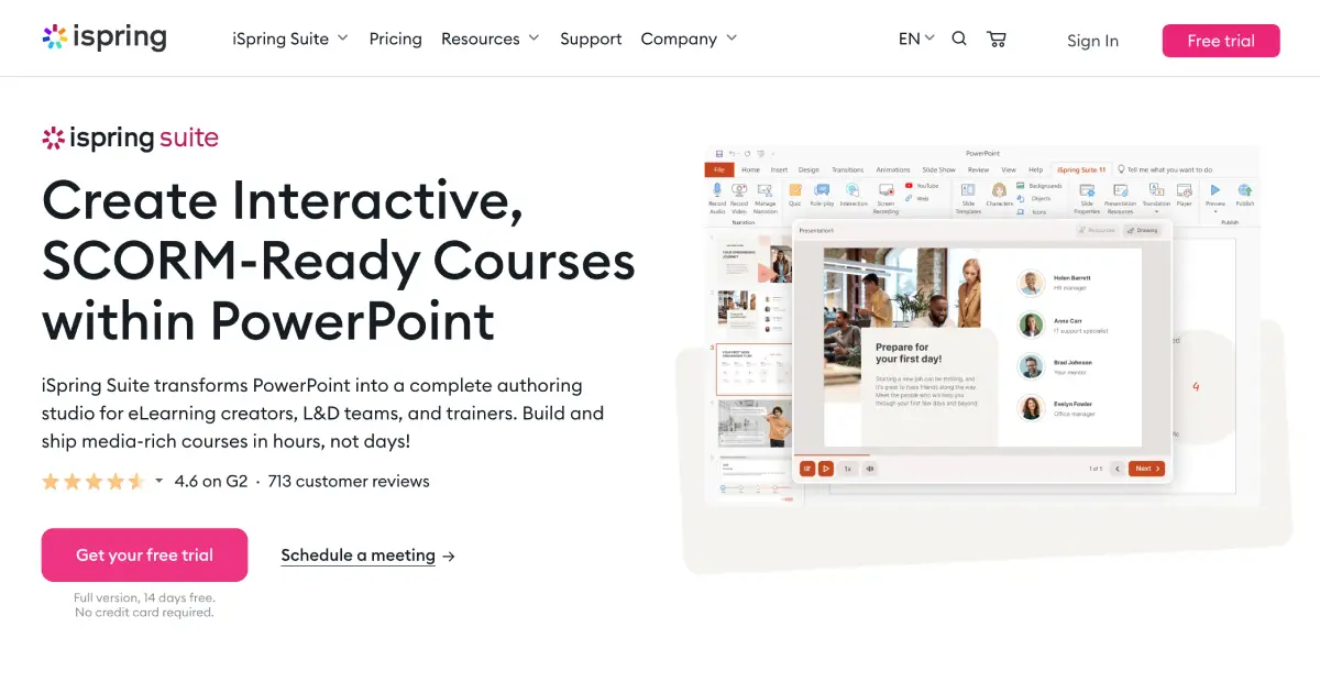 iSpring Suite interface integrated within PowerPoint