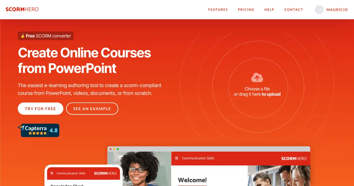 ScormHero landing page showing the PowerPoint to SCORM conversion tool